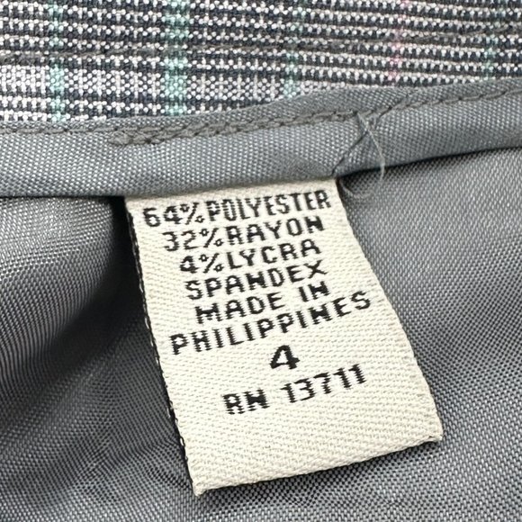 Amanda Smith Plaid Straight Pants Cuffed Size 4 Gray Black Teal Work Business - Picture 5 of 16